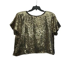 Vintage 1980s Jewel Queen Gold Silk Sequin Top Glam Disco Size 3X Dead Stock NWT